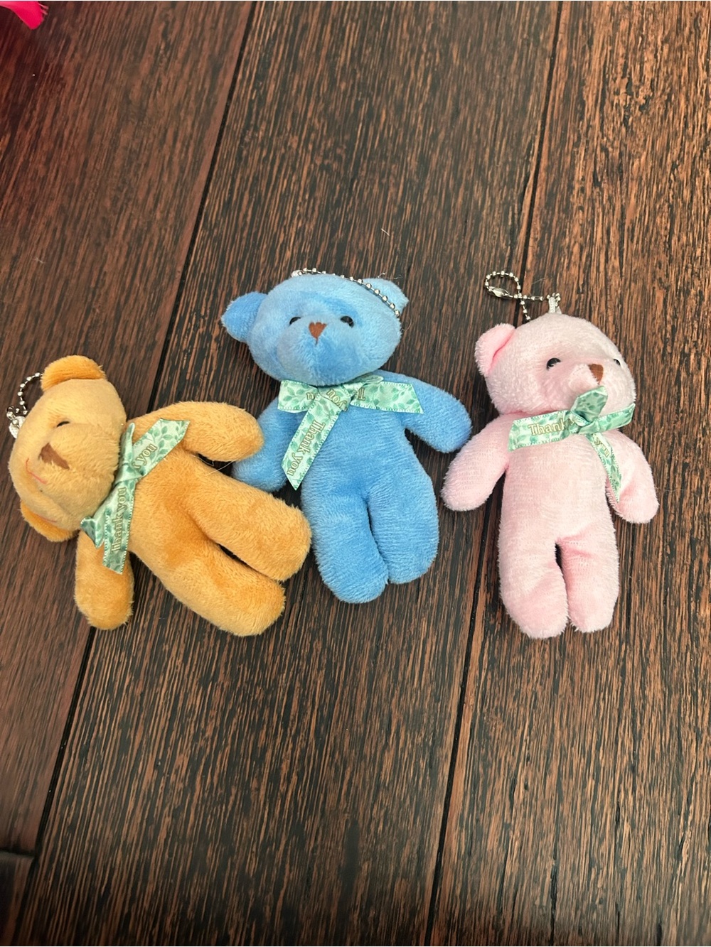 Plush Teddy Bear Keychain Set - Pink, Blue, Gold